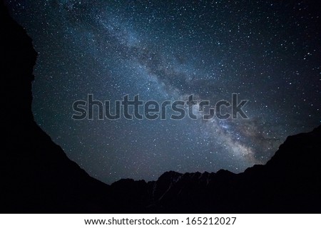 Star night sky in mountains