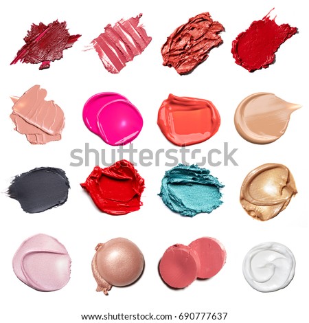 smear paint of cosmetic products on a white background. Unique strokes of expensive cosmetics