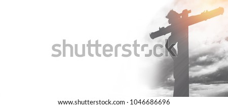 Silhouette of Crucifixion Of Jesus Christ with Cross concept for religion, christian worship, Christmas, Easter, Redeemer Thanksgiving prayer and praise, good friday.black and white tone.