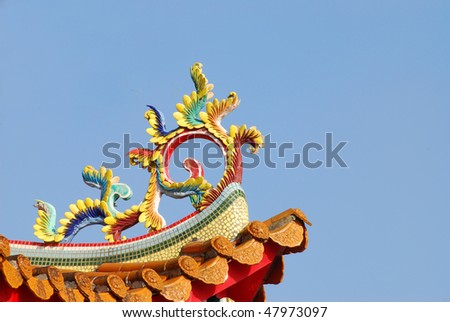 Chinese decoration on oriental taoism temple roof.