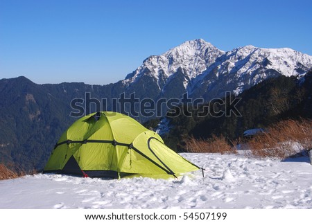 tent on snow in taroko national park,taiwan,asia. Photo taken on: January 15th, 2010