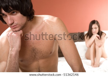 stock photo Thoughtful boy and naked girl naked girl