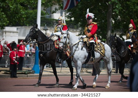 LONDON - JUNE 13:The British Household Cavalry on The Queen\'s official birthday and is also known as the Birthday Parade, 13 June 2009 in London, England.