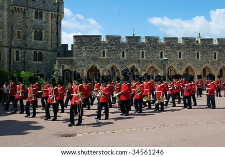 LONDON - JUNE 13: Massed Bands of the Foot Guards on the Queen\'s Official Birthday, which is also known as the Queen\'s Birthday Parade, June 13, 2009 in London, England.