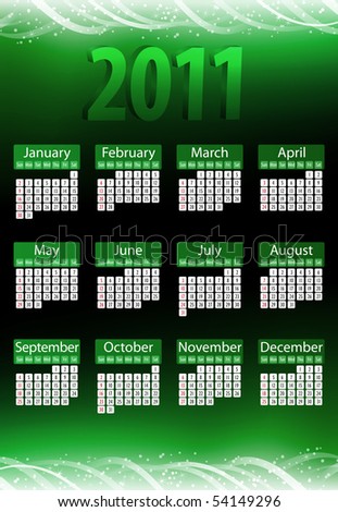 stock vector : 2011 Glowing Neon Green Calendar. Editable Vector 