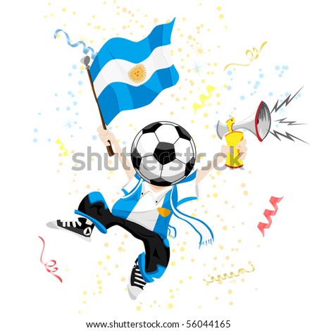 stock photo : Argentina Soccer Fan with Ball Head.