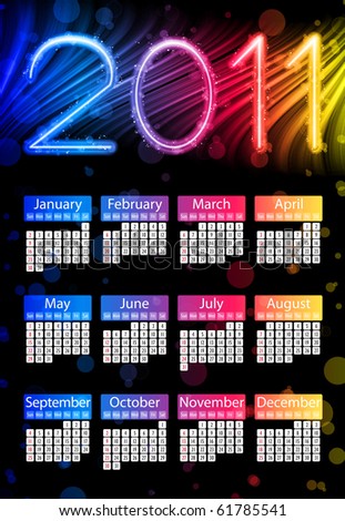 stock vector : Vector - Colorful 2011 Calendar on Black Background.