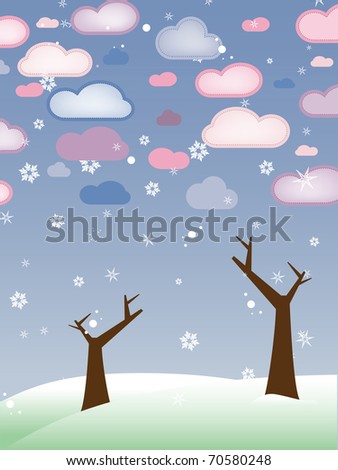 Vector - Retro Snowy Landscape with Leafless Trees - Season Winter