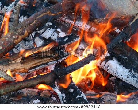 Close up of an outdoor fire burning