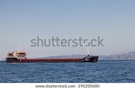 Bulk-carrier ship  moving in the sea