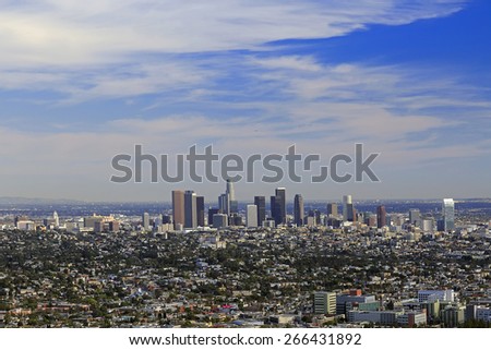 Los Angeles downtown, bird\'s eye view at sunny day