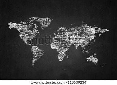 world map on black board background
