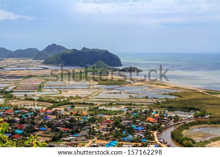 salt pan landscape aerial view in southern of Thailand