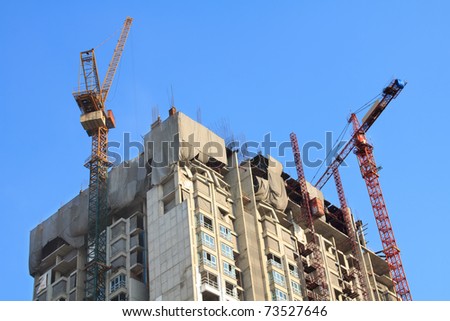 condominium apartment construction site in bright blue sky in Bangkok  urban area