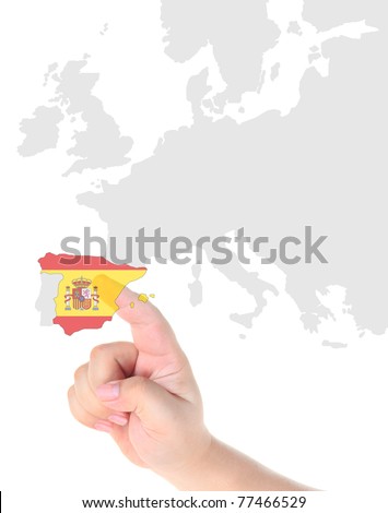 Finger touch on a future innovative transparent touch screen display Spain map and flag