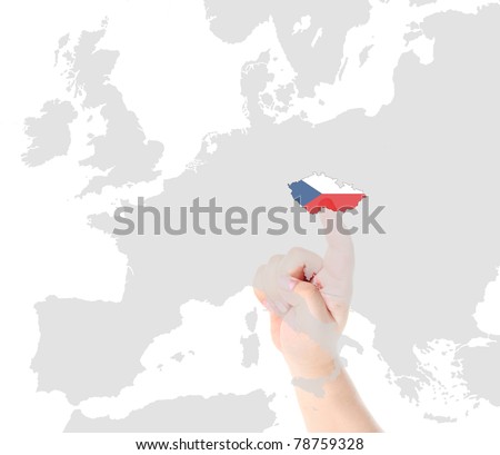 Finger touch on a future innovative transparent screen display Czech republic map and flag