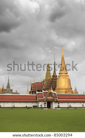 Ancient bangkok thailand grand palace and temple in dark sky