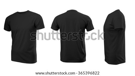 Black man's T-shirt with short sleeves with rear and side view on a white background