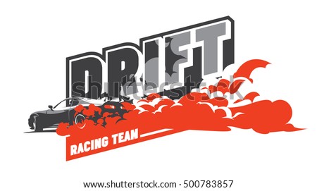 Burnout car, Japanese drift sport car, Street racing, JDM, racing team, turbocharger, tuning. Vector illustration for sticker, poster or badge