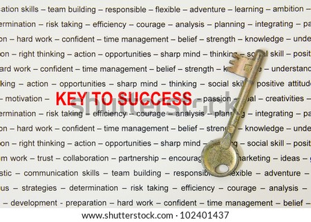Old metal key to success concept on paper sheet