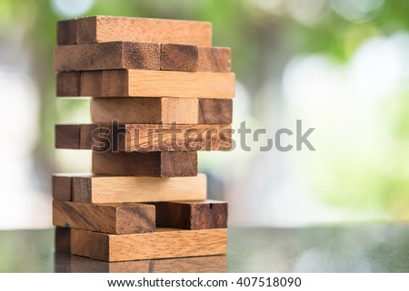 Wood blocks stack game, background concept