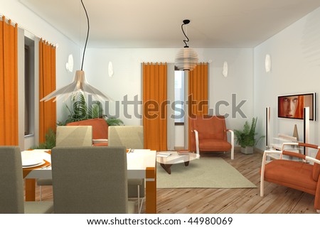 red living room interior