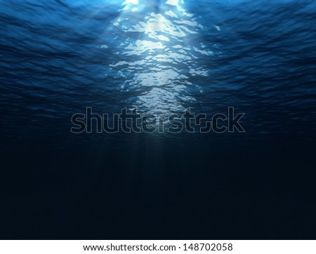 Dark Blue Under Water Image With Sun Rays