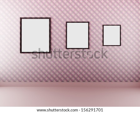 Blank different size picture frames on wall