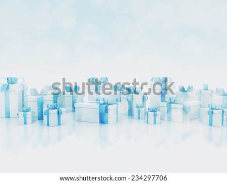 Small gift boxes in shiny blue night