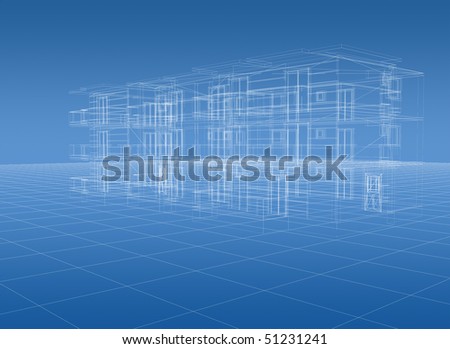 Architectural 3D construction blue print