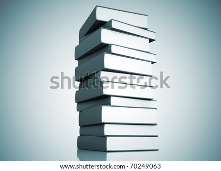 Books stack on green background.