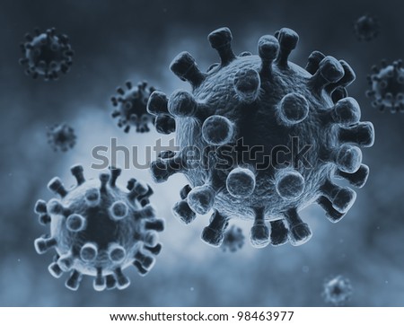 Illustration of virus cells in blue