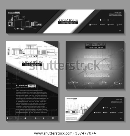 Business cards design with cityscape sketch for architectural company. Architectural background for architectural project, architectural brochure, technical project, architectural drawing.