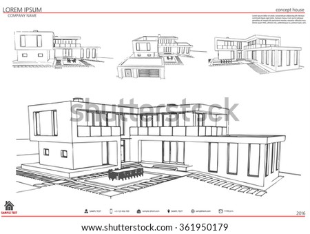 Architecture Drawing Template wireframe blueprint drawing of 3d building. vector architectural Architecture Drawing Template wireframe blueprint drawing of 3d building. vector architectural