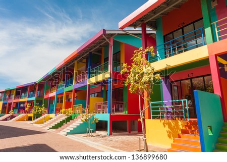 colorful building of resort on Kohlan, Pattaya, Thailand.