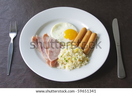 american breakfast with fried rice