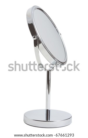 side view chromium makeup mirror isolated on white