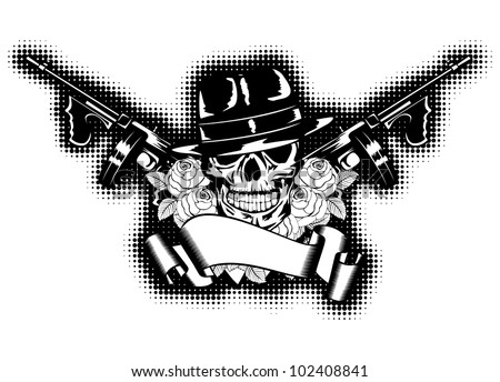 Free Skull Vector on Stock Vector Vector Illustration Gangster Roses Submachine Gun And