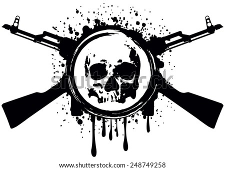 Abstract vector illustration crossed automatic rifles and skull