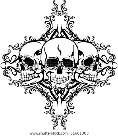 stock vector Vector image of skull with pattern design of tattoo