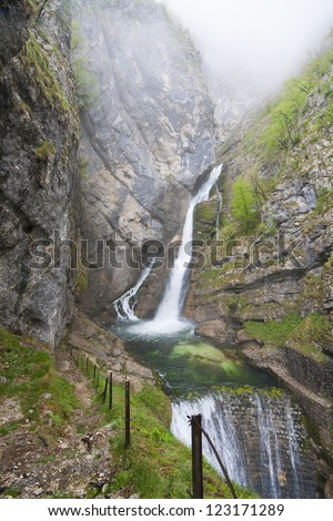 Waterfall Savica is 78 m high, and is also a spring. It runs into lake Bohinj, a beautiful lake with crystal clear water.