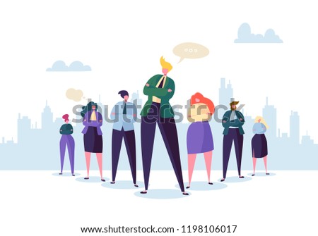 Group of Business People Characters with Leader. Teamwork and Leadership Concept. Successful Businessman Stand Out in Front of Flat People. Vector illustration