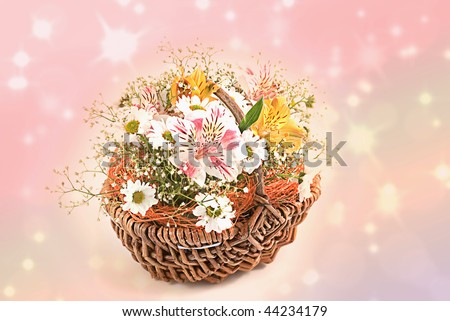 A basket of flowers on a beautiful blurred background