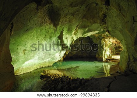 tropical cave with sea water