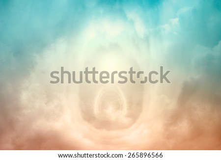 Portal to heaven, blue and golden clouds