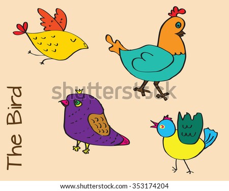 colorful birds vector hand drawing or birds sketch illustration set