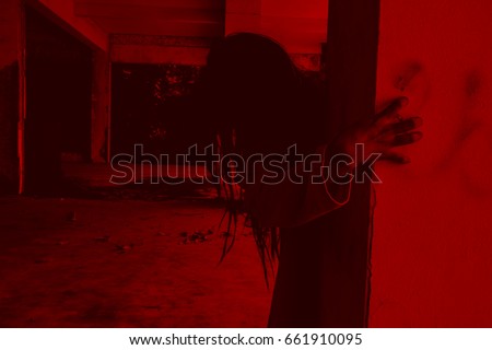 Scary ghost woman in Haunted House, Horror background