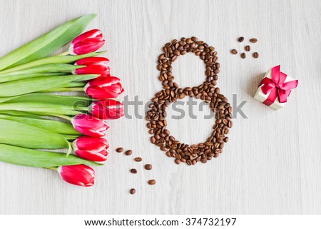 Red tulips, gift box coffee and corn 1