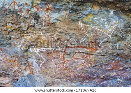 Aboriginal rock paintings in Kakadu National Park, Australia.