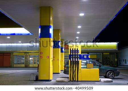 Petrol station at night in Berlin.